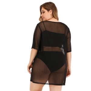 Copricostume in rete nera trasparente con mezze maniche e design minimalista ampio