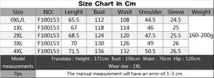 Detailed size chart for plus size women top with leopard lip applique and wavy hemline