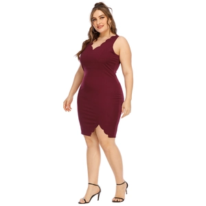 Slim fit burgundy sleeveless dress with stylish scallop edge trim and bodycon silhouette