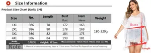 Detailed size guide and measurements chart for oversized V-neck hollow knit beach cover-up
