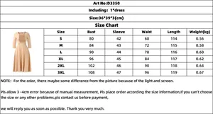 Detailed size chart for square neck pleated high waist dress showing measurements S to 3XL
