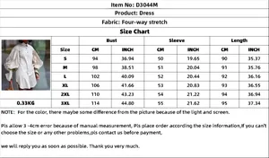 Size chart for bubble sleeve shirt dress including bust and length in cm and inch