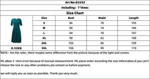 Size chart showing bust, waist, and length measurements for the pleated midi dress