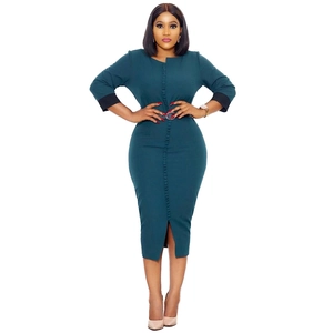 Detailed view of the dark green midi dress featuring contrast cuffs and button-down front