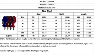 Detailed size chart for V-neck long sleeve fishtail dress in sizes S to 3XL