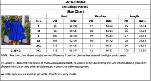 Size chart for bubble sleeve loose dress ranging from size S to 3XL with CM and INCH