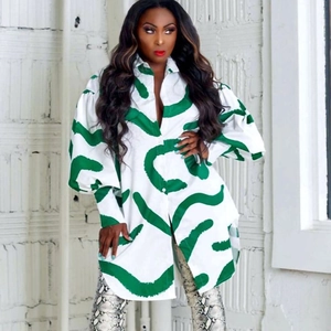 Elegant long sleeve shirt dress with green marble print and classic lapel collar