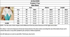Tabella taglie per top da donna con scollo a V e maniche a lanterna D3094, dalla S alla 3XL
