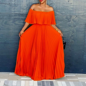 Robe Maxi Plissée Élégante Épaules Dénudées pour Femmes Volants Couleur Unie Été Soirée Fête Robe Longue Mode Sexy