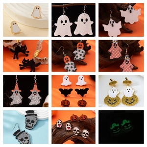 Halloween Acrylic Drop Earrings Pumpkin Ghost Skull Knife Spider Web Funny Gothic Festive Jewelry For Women