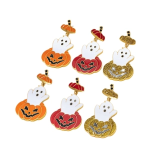Three-pair Halloween ghost pumpkin earrings set with glitter and gold hook finish