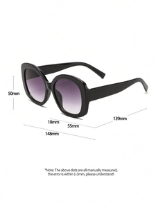 Detailed measurement specifications for black oversized sunglasses with gradient lenses
