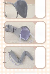 Detail view of plush elephant cosplay set showing padded ears and flexible tail