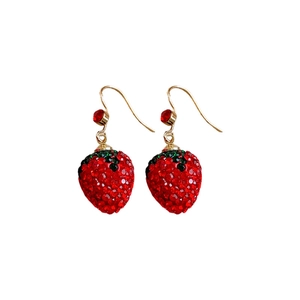 French vintage strawberry drop earrings with sparkling red and green crystals