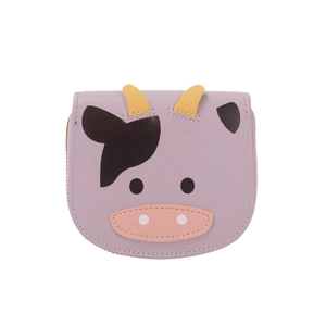Cute purple cartoon cow mini wallet made of PU leather with zipper and cow horns