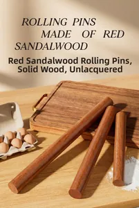 Three-piece red sandalwood rolling pin set with natural wood grain and no wax finish
