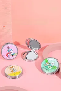 Detailed view of portable cartoon folding mirrors with fox and bear illustrations