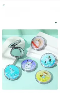 Macro detail of foldable quicksand makeup mirrors with cute animal cartoon patterns