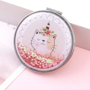 Rectangular Folding Makeup Mirror Metal PU Leather Quicksand Glitter Portable Compact Vanity For Women Travel