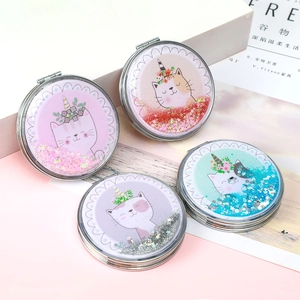 Set of 4 portable folding quicksand mirrors with cute unicorn and cat patterns