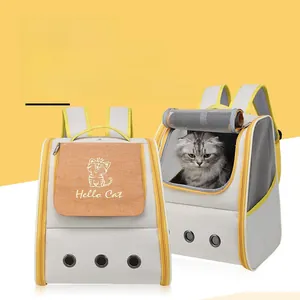 Detail view of breathable cat backpack featuring Hello Cat print and metal ventilation holes