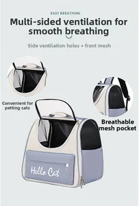 Detail view of the breathable mesh window and side ventilation holes on pet backpack