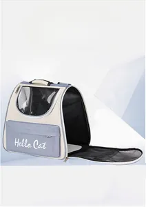 Detail view of large breathable pet backpack featuring clear window and side zipper opening