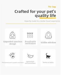 Infographic showing breathable mesh, large capacity, and scratch-resistant pet carrier features
