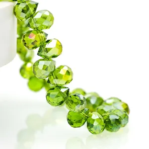 Faceted olive green crystal beads with teardrop shape for jewelry making accessories