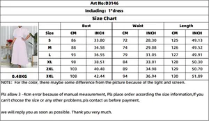 Detailed size chart for women's bow tie maxi party dress with bust and waist dimensions