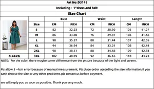 Detailed size chart for the elegant V-neck dress including bust and waist measurements
