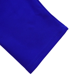 Detail of the royal blue square neck dress showing precise double-stitched hem and fabric