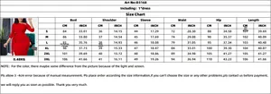 Detailed size chart for elegant solid color long sleeve dress with waist tie detailing