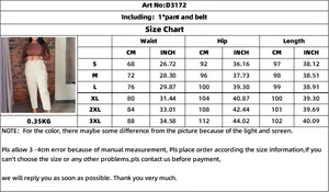 Detailed size chart for high waist solid color trousers including waist and hip measurements