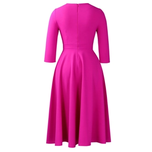 Detailed back view of a magenta A-line dress featuring a zipper and slim waist design