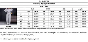 Detailed size chart for elegant white long sleeve jumpsuit with measurements from S to 3XL