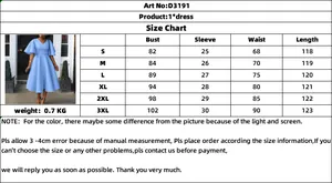 Detailed size chart for V-neck maxi dress with measurements for bust, waist, and length