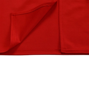 Detailed close-up showing the double-needle stitching on red elastic fabric hem