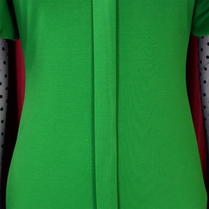Detailed view of emerald green dress with vertical placket and textured fabric
