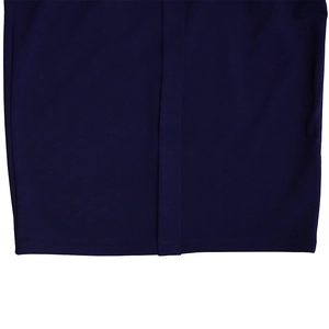 Detail shot of navy blue fabric featuring precise double-needle stitching on the hem