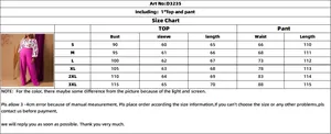 Tableau des tailles pour ensemble chemisier imprimé et pantalon large, tailles S à 3XL