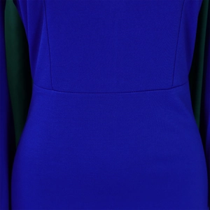 Detailed close-up showing texture and stitching of royal blue dress fabric