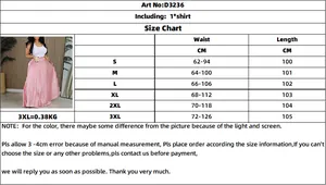 Tableau des tailles pour jupe plissée D3236 indiquant les mesures de taille et longueur