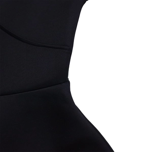 Detailed close-up showing neat stitching and high-quality fabric texture of the black dress