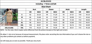 Detailed size guide for V-neck ruffled high-waist pencil dress with measurements from S to 3XL