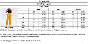 Detailed size chart for high-waisted wide-leg trousers from S to 3XL in centimeters and inches