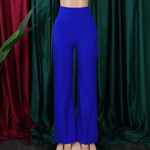 Detail of royal blue high waist wide leg trousers with premium flowing fabric