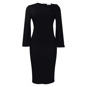 Macro shot of the discreet zipper closure and sleeve hem on a black bodycon dress