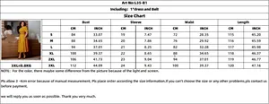 Detailed size chart for elegant A-line puff sleeve dress with bust and waist measurements