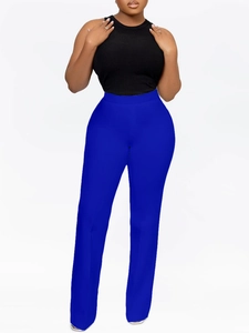 Women's royal blue high-waist wide-leg trousers in stretch fabric for casual wear